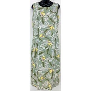 Tropical Breeze Women Dress Size Large Olive Floral Sleeveless Round Neck Midi